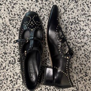 J. Crew Black Leather Studded Flats size 8